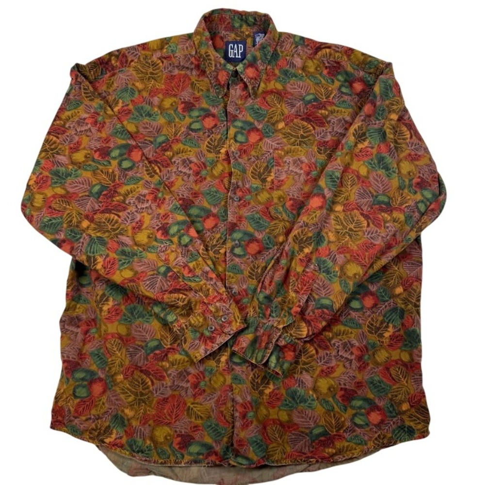 Vintage GAP Mens XL Long Sleeve Leaf Fruit Print Button Down Shirt Multi Color